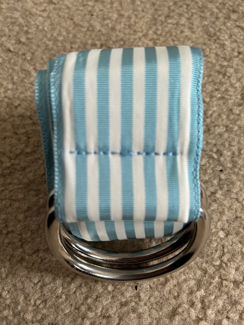 Striped Blue and White D-Ring Belt